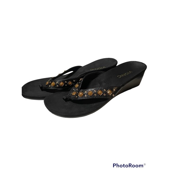 Vionic Black and Gold Women's Sandals 9.5 - Picture 3 of 9